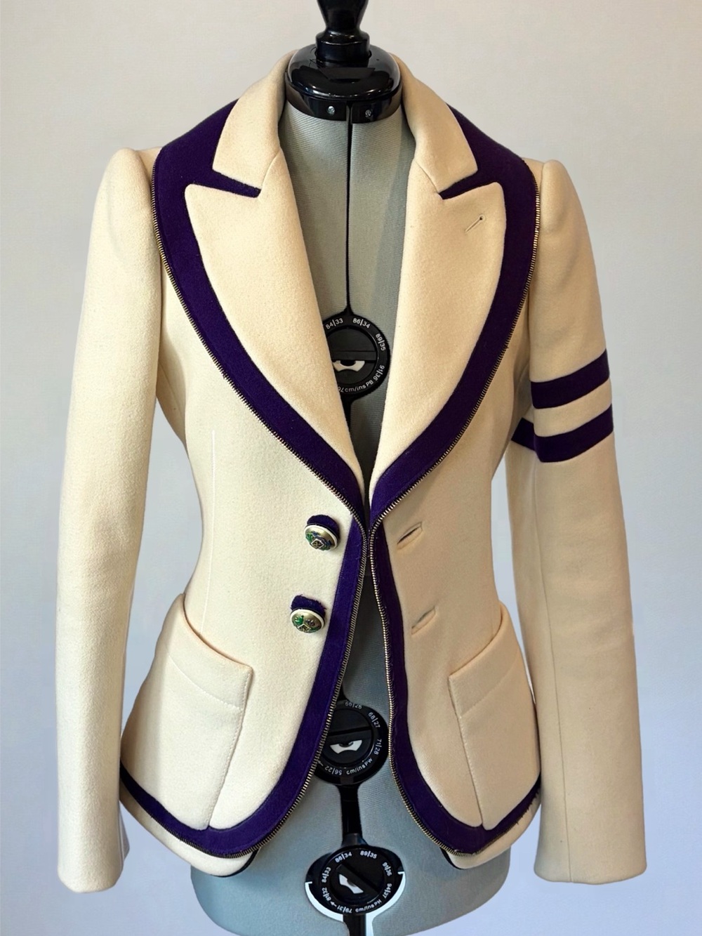 Balenciaga 2007 Runway Nicolas Ghesquière Wool Blazer, cream/purple, 38, EUC